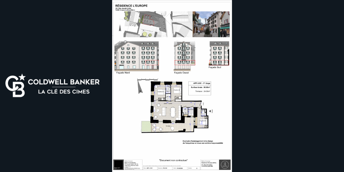 A acheter appartement T4, 3 chambres à vendre dans le centre ville de Chamonix-Mont-Blanc, 90m², vendu en plateau brut